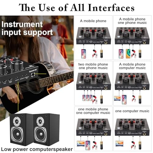 ALPOWL Ensemble d'équipement de Podcast, Interface Audio avec Carte Son en Direct Tout-en-Un et Microphone à condensateur, Parfait pour l'enregistrement, la Diffusion, la Diffusion en Direct (Or)