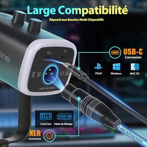 FIFINE USB/XLR Streaming Micro Dynamique pour PC, RGB Cardioïde Microphone pour Gaming, Podcasting, Broadcasting, Enregistrement Vocal, pour PS4/5 Mac PC Mixer Cartes Son