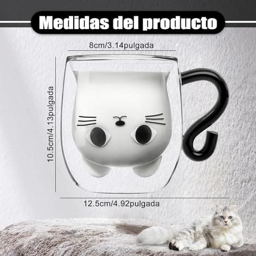 Qinhai Tasse Chat, Tasse a Cafe Double Paroi, Cadeau de Noël Original pour Femme Fille Epouse Maman Nounou Marraine Amie Enfant Garçon Fille, Valentin Fête des Mères Anniversaire Halloween