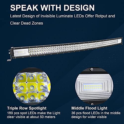 Willpower Barre LED Incurvé 132cm 52'' 675W con Câblage Rampe LED Spot et Flood Bar a LED 12V 24V Étanche Projecteur LED Longue Portée Feux Phare de Travail LED pour 4x4 Voiture Camion Tracteur Bateau