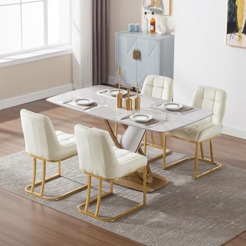 WOLTU Chaise Salle à Manger, Lot de 4, Chaise Cuisine en Velours, Chaise Salon, Chaise Coiffeuse Rembourrée, avec Dossier, Structure Métallique en Forme d'arc EZS32cm-4 Crème