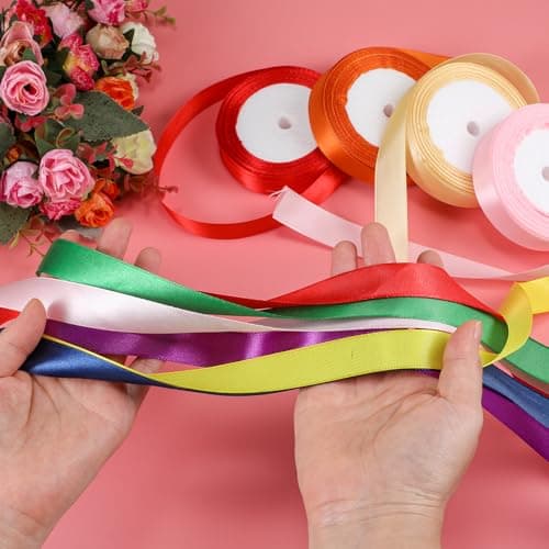 ihaspoko Ruban Satin, 12 Couleurs 20mm Ruban Tissu pour Bricolage Art & Artisanat, Emballage Cadeau, Ballons, Nœuds, Décoration de Mariage (22m/Rouleau)