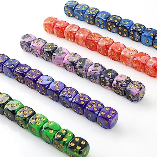 SLAKOZYT Lot de 6 côtés, 16 mm D6 Acrylique avec Coins Ronds, dés polyédriques, dés Standard à Six côtés pour Jeux de dés DND RPG (50 pièces Couleur dés)