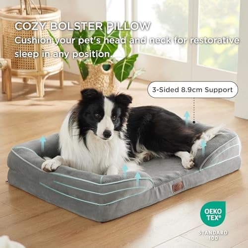 Bedsure Panier Chien Grande Taille - Canapé Chien Orthopedique et Dehoussable, Lit pour Chien Lavable, Anti-dérapant et Ultra Doux Gris, Taille 89x63x16 cm