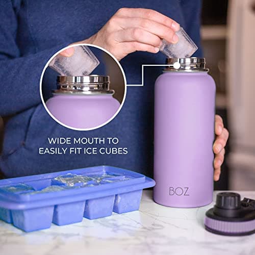BOZ Gourde Isotherme En Acier Inoxydable 1L, Sans BPA, Isolation Sous Vide | Gourde Inox Avec Couvercle Anti Germe, Bouteille d'Eau 1 Litre pour Bureau, Sport, Voiture, Randonnée, Gym (Lavande)