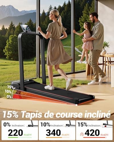 UMAY Tapis de Course Pliable Inclinable 15%, Tapis de Marche Inclinable 6 en 1 avec Moteur Silencieux, Walking Pad Charge Max 136KG