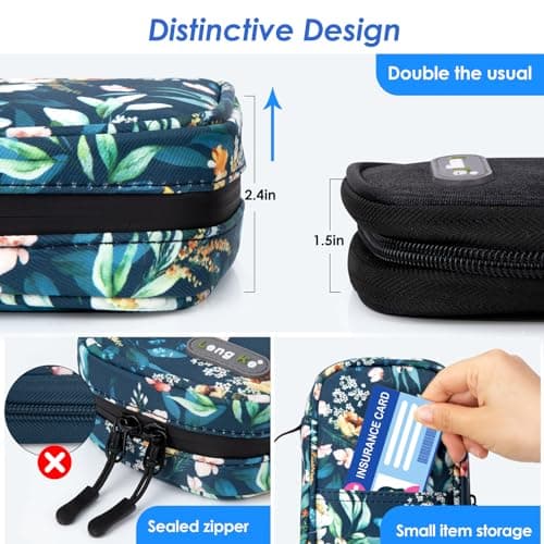 YOUSHARES Trousse Isotherme Insuline avec 2 Poche Glacière Insuline, Pochette Isotherme Insuline, Sac Isotherme Insuline Voyage pour Insuline Stylo, Injection, Seringue, Camellia Oleifera à Fond Bleu