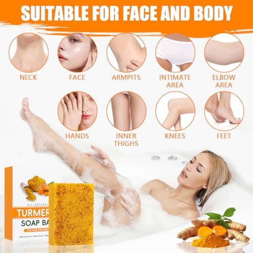 Savon Exfoliant Au Curcuma, Savon à L'acide Kojique, Savon Naturel éclaircissant,Nettoyage en Profondeur Peau Lisse,Natural Savon Curcuma pour Visage et Corps