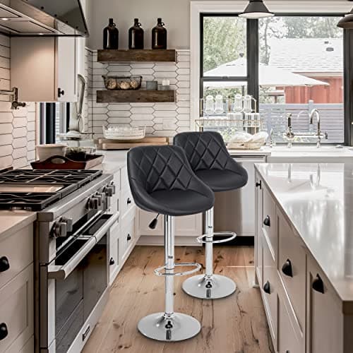 TRESKO Set de 2 tabourets de Bar Noir, Hauteur réglable et Rotation à 360° (60-80cm)