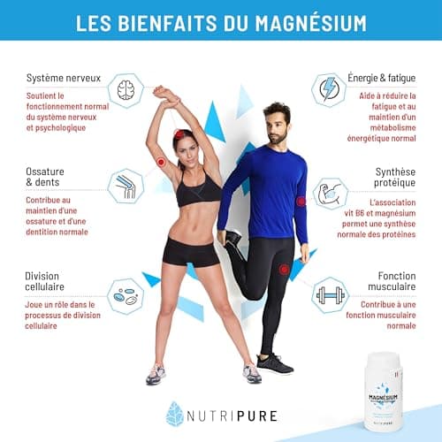 Nutripure | Magnésium Bisglycinate + Taurine & Vitamine B6 | Haute Absorption & Concentration | Anti-Fatigue | 100% Vegan | 60 gélules végétales | Cure de 1 mois | Made in France