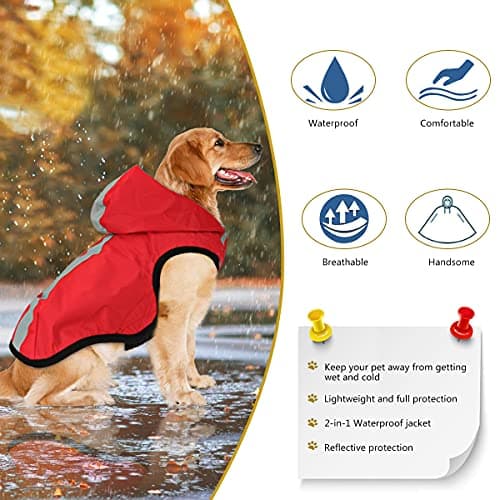 Idepet Imperméable imperméable pour Chien 2 en 1,Combinaison légère pour Animaux de Compagnie Chien à Capuche Poncho de Pluie Respirant à Couverture intégrale pour Petits Chiens de Taille Moyenne
