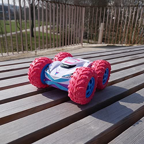 Exost-360 Exost Voiture Télécommandée Tout-Terrain- Cross Emballage Ecologique, Facile à déballer-Conduite sur 2 Faces et Rotation à 360° -Jouet pour Enfant 5,6,7,8,9,10 Ans, 20260, Rose et Blanche