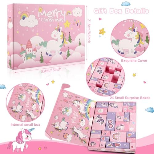 Calendrier de l'avent Fille 2024, Cadeau de Noël avec 24 Jours de Surprises, calendrier de l'avent licorne pour les Filles et les Enfants Comprenant des Jouets et des Accessoires pour les Cheveux