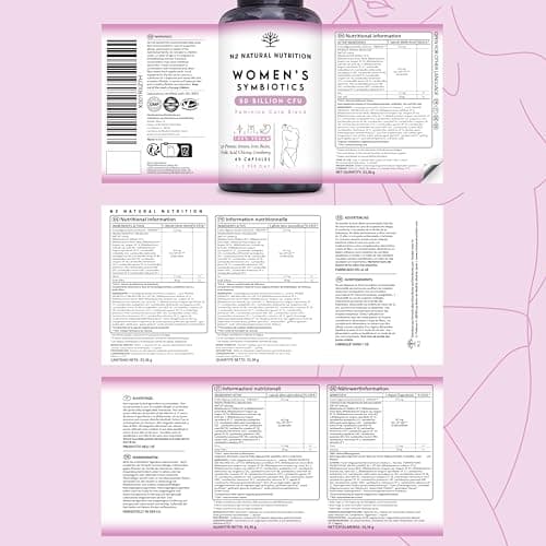 Formule Féminine Compléte avec Probiotiques, Fer, Cranberry et Acide Folique. Probiotique Flore Intestinale et Flore Vaginale (50 Milliards UFC) 60 Gélules. N2 Natural Nutrition