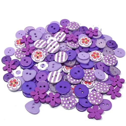 150 boutons violets en résine, bois et acrylique pour décoration