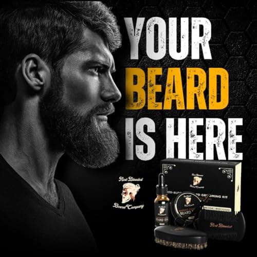 Red-Blooded kit barbe homme avec huile à barbe, baume à barbe, brosse à barbe, peigne à barbe et ciseaux à barbe. Cologne parfumée à base d'huile de jojoba et d'huile de macadamia kit soin barbe homme