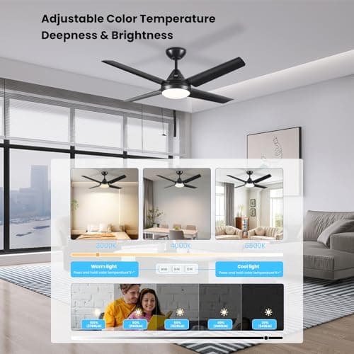 Newday Ventilateur de Plafond avec Lampe Noir, 122cm avec Lumiere Silencieux, avec éclairage et Télécommande Pour Chambre Salon Bureau Cuisine