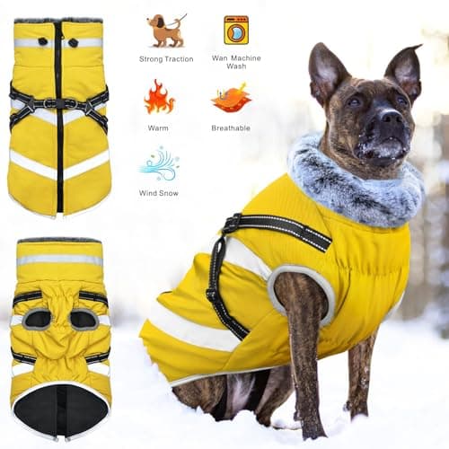 Oslueidy Imperméable à l'eau Chien Manteau, Hiver Chaud Chien Veste réfléchissant vêtements pour Animaux de Compagnie Chien Temps Froid Manteau Confortable Snow Suit Veste Gilet (Jaune, 6XL)