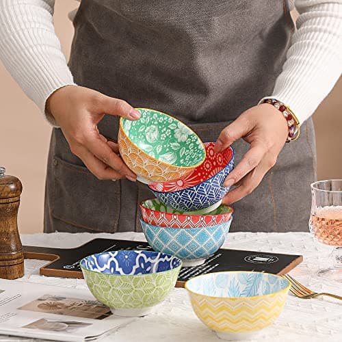 AHX Bol Petit Dejeuner Porcelaine Bols - Petit Bol Soupe 300ml - Bol Ceramique Multi Couleur - Petits Bols a Riz | Dessert | Glace | Snack - Passe au Lave Vaisselle et au Micro Ondes - Lot de 6-12 cm
