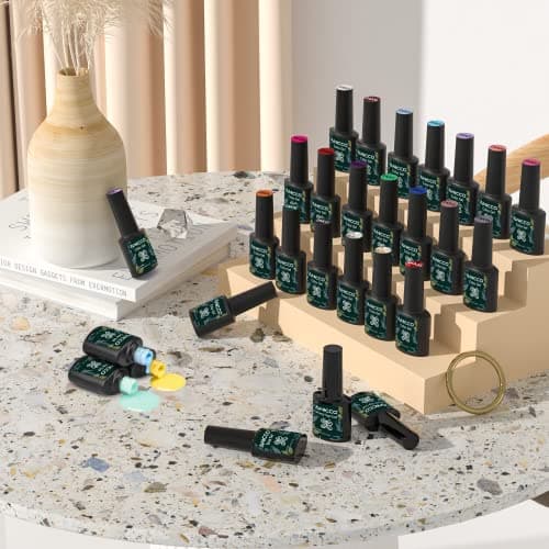 FINGEROOM Vernis Semi Permanent - 27 pcs Lot Vernis à Ongles Nail Gel UV LED Manucure Nail Polish Soak Off 24 Couleurs Populaire Avec Base et Matt Top Coat, 7.5ml