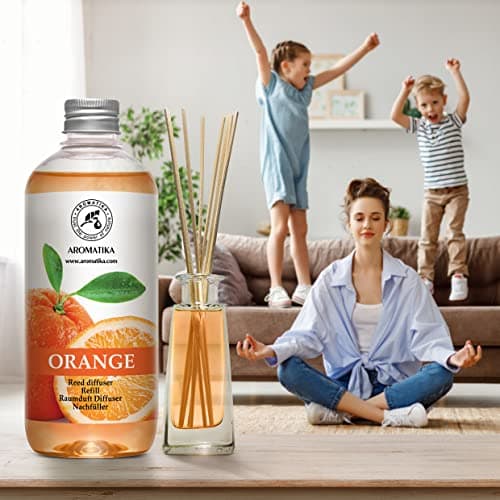 Recharge pour Diffuseur Orange 2x500ml - Diffuseur de Huile Aromathérapie à l'Huile Essentielle Orange - Parfum de Ambiance - Diffuseur Parfumé - Arôme Orange - Diffuseur avec Bâtons