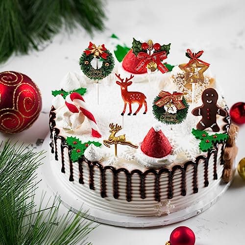 13Pcs Noël Topper de Gâteau Décorations de Gâteau, Décorations de Gâteau de Noël pour Noël Cupcake Toppers Arbre De Noël Renne Gâteau Bougie DIY Craft, écorations De Gâteau