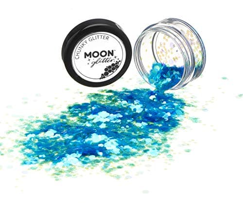 Paillettes rondes irisées par Moon Glitter (Paillette Lune) – 100% de paillettes cosmétique pour le visage, le corps, les ongles, les cheveux et les lèvres - 3g - Bleu