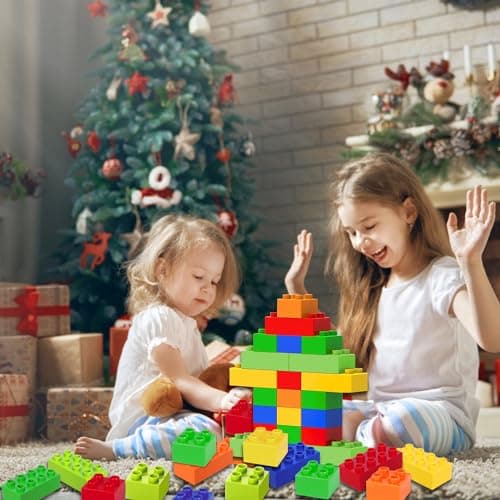 Cabeeskii Grand Jeu de Construction, 60 pièces de Briques en 6 Couleurs et 2 Dimensions, Compatible avec Duplo et Toutes Les Grandes Marques, Jouet idéal pour Les Enfants de 3 Ans et Plus.