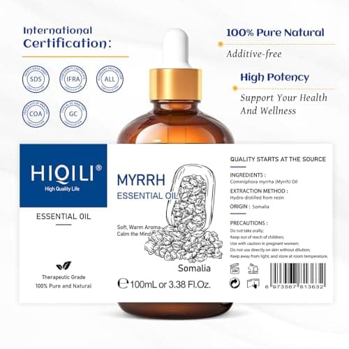 HIQILI Huile Essentielle Myrrhe 100ML, 100% Pure et Naturelle, pour Diffuseur