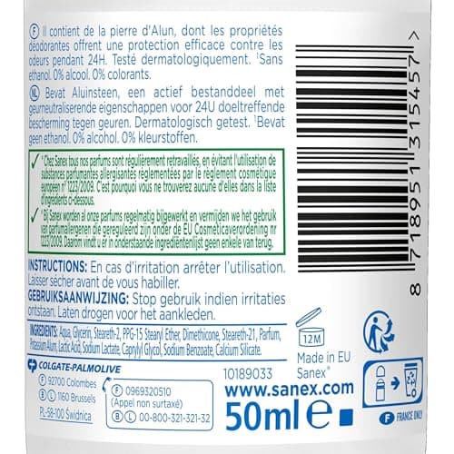SANEX - Déodorant à Bille Natur Protect Peaux Sensibles - Déodorant pour Homme et Femmes à la Pierre d'Alun - Efficacité 24 h - 50 ml