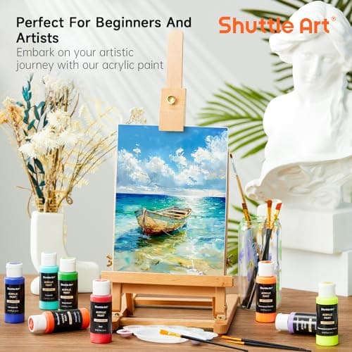Shuttle Art 62PCS Kit Peinture Acrylique, 50 Couleurs (60ml) Peinture Acrylique avec 12 Pinceaux, Peintures pour Artiste Non Toxique, Acrylique Peinture pour Toile,Tissu pour Artiste, Débutant, Enfant