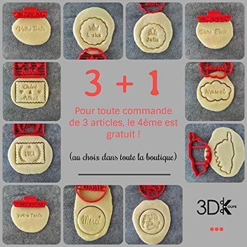 3DKOUPE - Emporte-pièce petit beurre - Motif branchage & feuille dans les coins - Personnalisable avec texte (jusqu'à 3 lignes) - Couleur au choix - Conçu et fabriqué en France