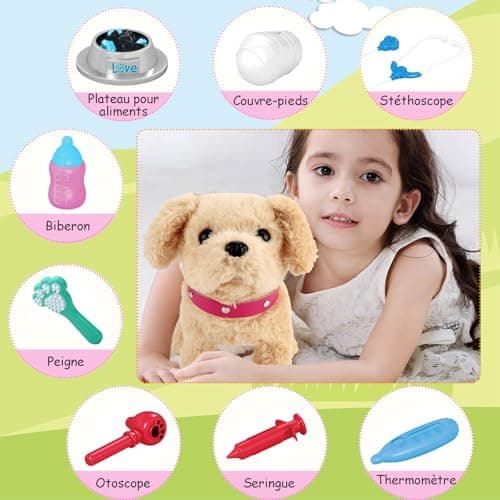 Koonie Chien Interactif Qui Marche, 11 Pièces, Peluches et Animal Interactive,Chien Électronique avec Aboiement, Chant, Queue Qui Remue, Animaux Jouet Cadeaux Enfant Fille Garcon 2 3 4 5 Ans