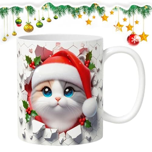 Tasse À Café 3D, Tasse À Café De Chat De Noël, Verres En Céramique, Tasse De Chat Festive, Tasse À Café De Vacances, Tasse De Conception De Chat 3D, Tasse De Noël Mignonne 350 Ml Pour La Famille, Les