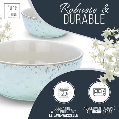 Tasse Café 6er Set en Grès Ibiza - Chic et moderne, compatible lave-vaisselle et micro-ondes - Tasses à Café Pure Living - Ensemble de Tasses à Thé et à Café Cool en beige-bleu