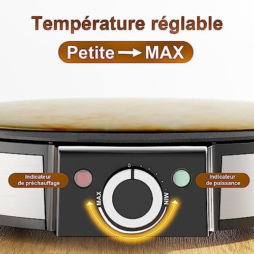 Crêpière électrique, 1200w crêpière sans colle pour la maison, contrôle de la température, acier inoxydable - facile à nettoyer et comprend un diviseur de pâte et une spatule