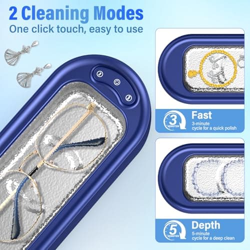 Onherm Nettoyeur à ultrasons 380ml Nettoyeur de lunettes avec 2 modes Nettoyeur à ultrasons portable 45000Hz Nettoyeur à ultrasons pour lunettes Bijoux Montres Dentiers Monnaies