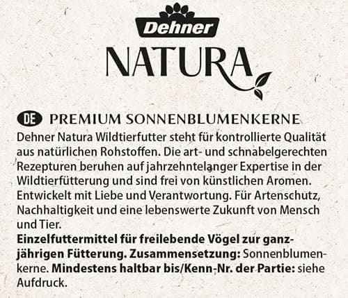 Dehner Natura Premium Nourriture pour Oiseaux Sauvages, graines de Tournesol Non décortiquées, en Seau, 5L (2.2 kg)