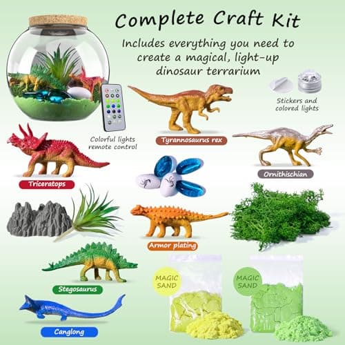 ONLYFUN Dinosaure Terrarium Set pour Les Enfants - Cadeau d'anniversaire pour Les garçons Filles 4, 5, 6, 7, 8-12 Ans, Jouets de Dinosaure, Ensemble d'artisanat, Noël Pâques Cadeaux Enfants.