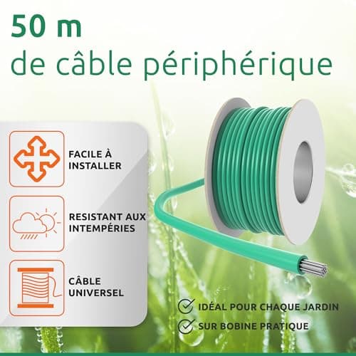 ECENCE Câble robot tondeuse compatible avec tous les robots faucheurs courants 50m de longueur, fil peripherique robot tondeuse Ø 3,4mm section de conducteur de 1,17mm