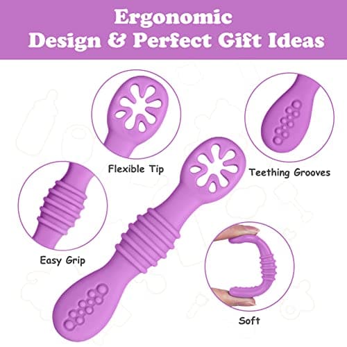Vicloon Cuillère en Silicone pour Bébé,6PCS Cuillères Bébé Apprentissage Ustensile D'apprentissage Adapté à Dentition Première Étape Recommandé par Les Experts Sevrage (color8)