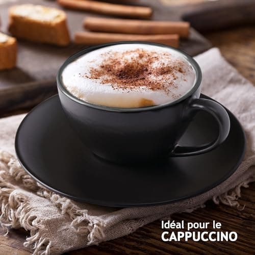 MIAMIO - 6 x 175 ml Ensemble Tasse Cappuccino - Tasses à cappuccino à parois épaisses en faïence - tasse a cafe - tasse cappuccino - service a cafe - tasse à café - Collection Le Papillon (Noir)