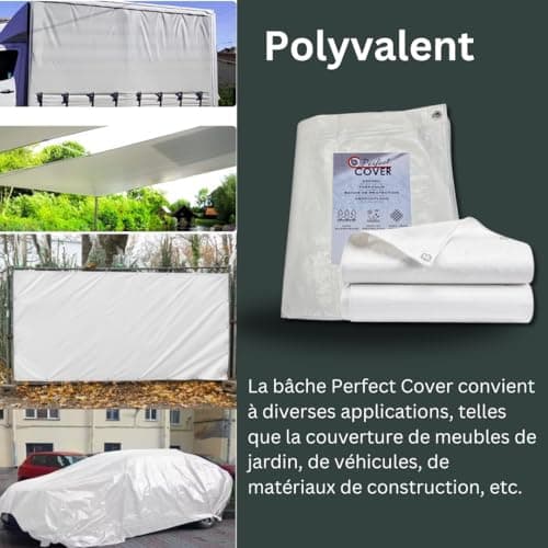 Perfect Cover Bâche imperméable avec œillets, en tissu, pour sol, tapis de tente pour camping et jardin extérieur, disponible en plusieurs tailles et couleurs, 12 x 15 m, 180 m2, 150 g/m2, blanc