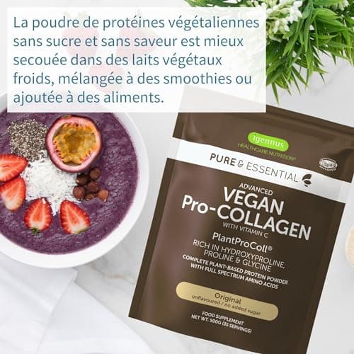 Collagène Vegan en Poudre Avancé avec Vitamine C, 11 g de Protéines, 21 Acides Aminés (y compris Glycine), Peptides de Collagène 100% Végétale, Non Aromatisé, 35 portions – par Igennus