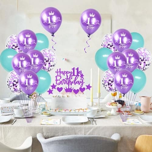 pourpre Ballon 11 ans anniversaire fille décoration 22 pièces violet bleu Happy 11th Birthday latex ballons 11 ans anniversaire décoration 11 ans fille décoration gâteau 11 ans anniversaire fille