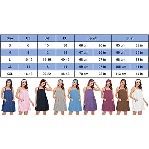 Jamron Femmes Robe Serviette de Bain Ajustable avec Bandeau pour Sauna Douche Spa & Plage Cover Ups Bleu Marine XXL