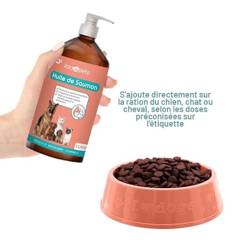Huile de Saumon pour Chien et Chat 1 Litre - Saumon de NORVÈGE 100% Naturelle - Pressé à Froid - Riche en Omega 3+6+9 et Vitamine E | Pratique doseur (Rouge)