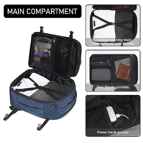 ECOHUB Bagages Cabine 40x20x25 Sac a Dos Voyage Ryanair sous Siège 13 Poches Sac a Dos Cabine Avion Valise Cabine Femme Homme Petite Sac Cabine Recyclable Pet Ecologique 20L Loisir, Brevetée, Bleu
