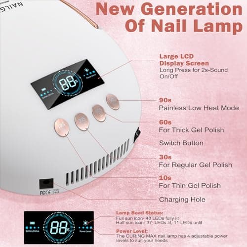 Lampe à Ongles Rechargeable,NAILGIRLS 80W Sans Fil Lampe Led UV Pour Ongles Capteur Automatique Séchoirs à Ongles avec 4 Réglages de Minuterie Lampe Pour Ongle Gel Professionne pour salon