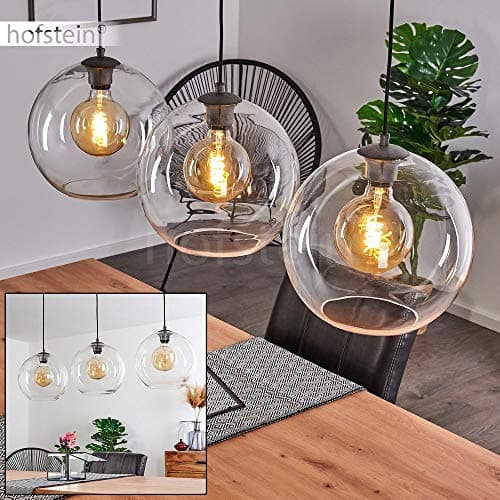 Suspension Minhe en métal noir et verre, lampe pendante vintage idéale dans un salon rétro, hauteur max. 153 cm, pour 3 ampoules E27, ampoule(s) non incluse(s)